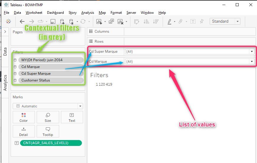 Tableau list of values