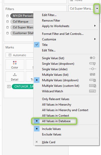 List of values : All values in database