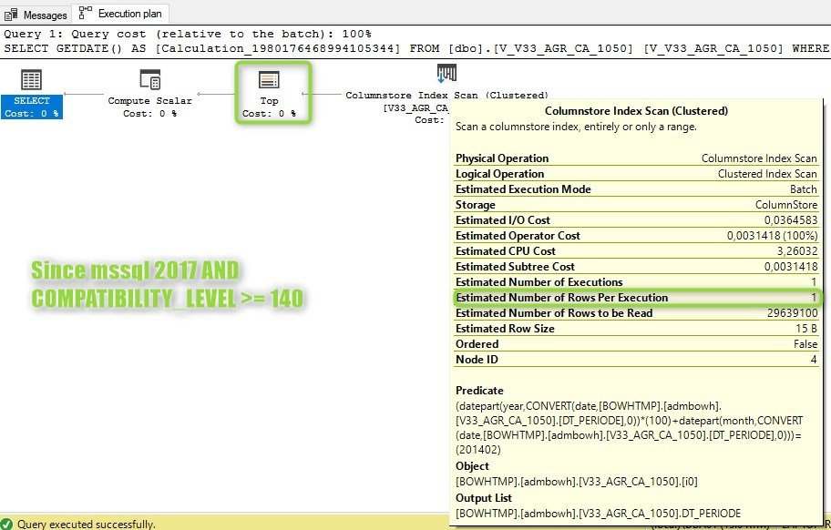 mssql 2017+ execution plan for select getdate() from agg_sales