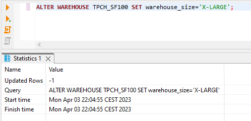 Snowflake alter warehouse size using SQL