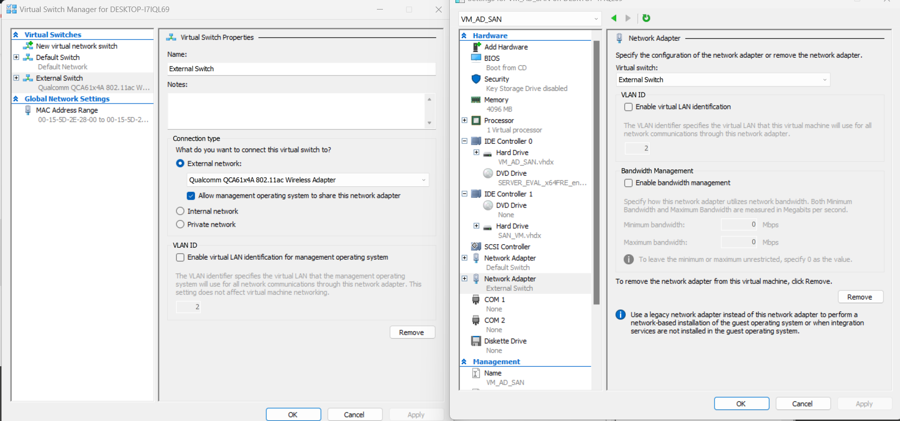 Hyper-V settings