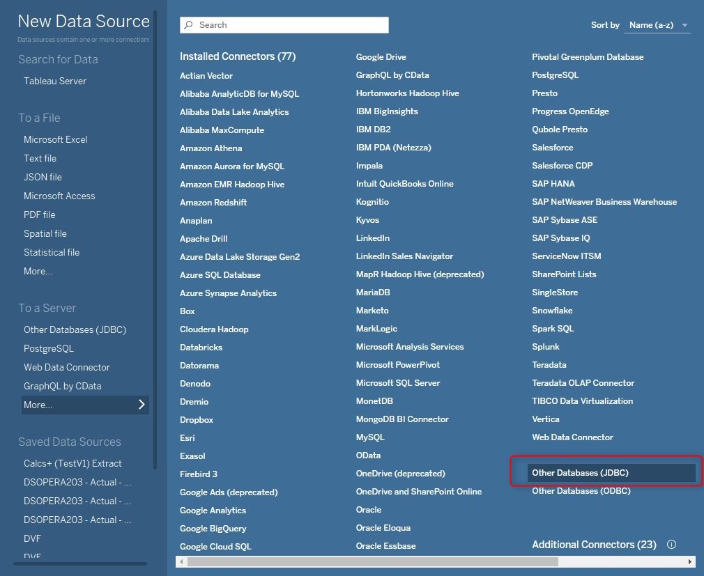 Tableau connect to JDBC Datasource