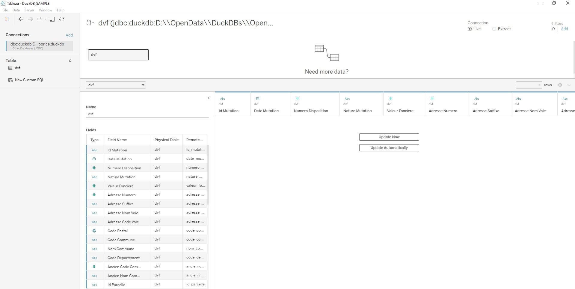 Tableau Connected to DuckDB on Windows