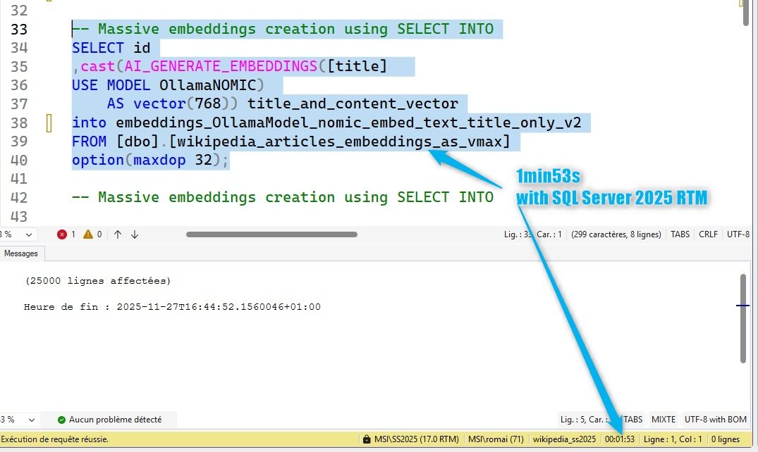 SQL Server AI_GENERATE_EMBEDDINGS massive